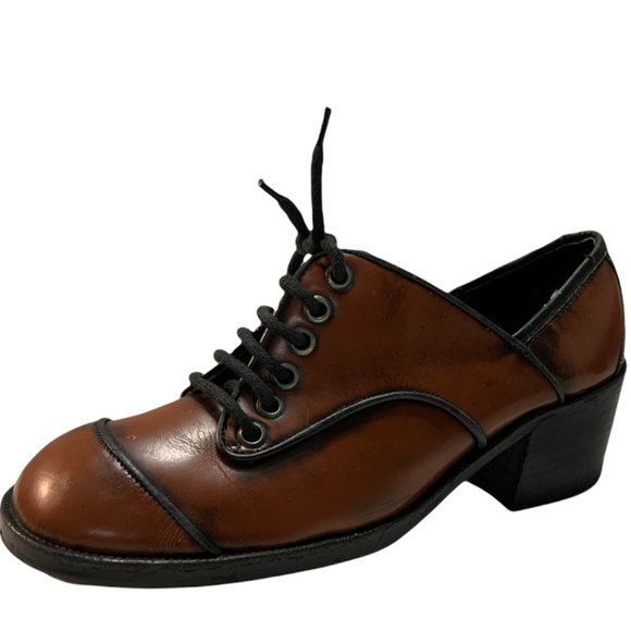 Vintage 1970s The Villager Brand Platform Brown Leather Women's Shoes Si… - Picture 2 of 8
